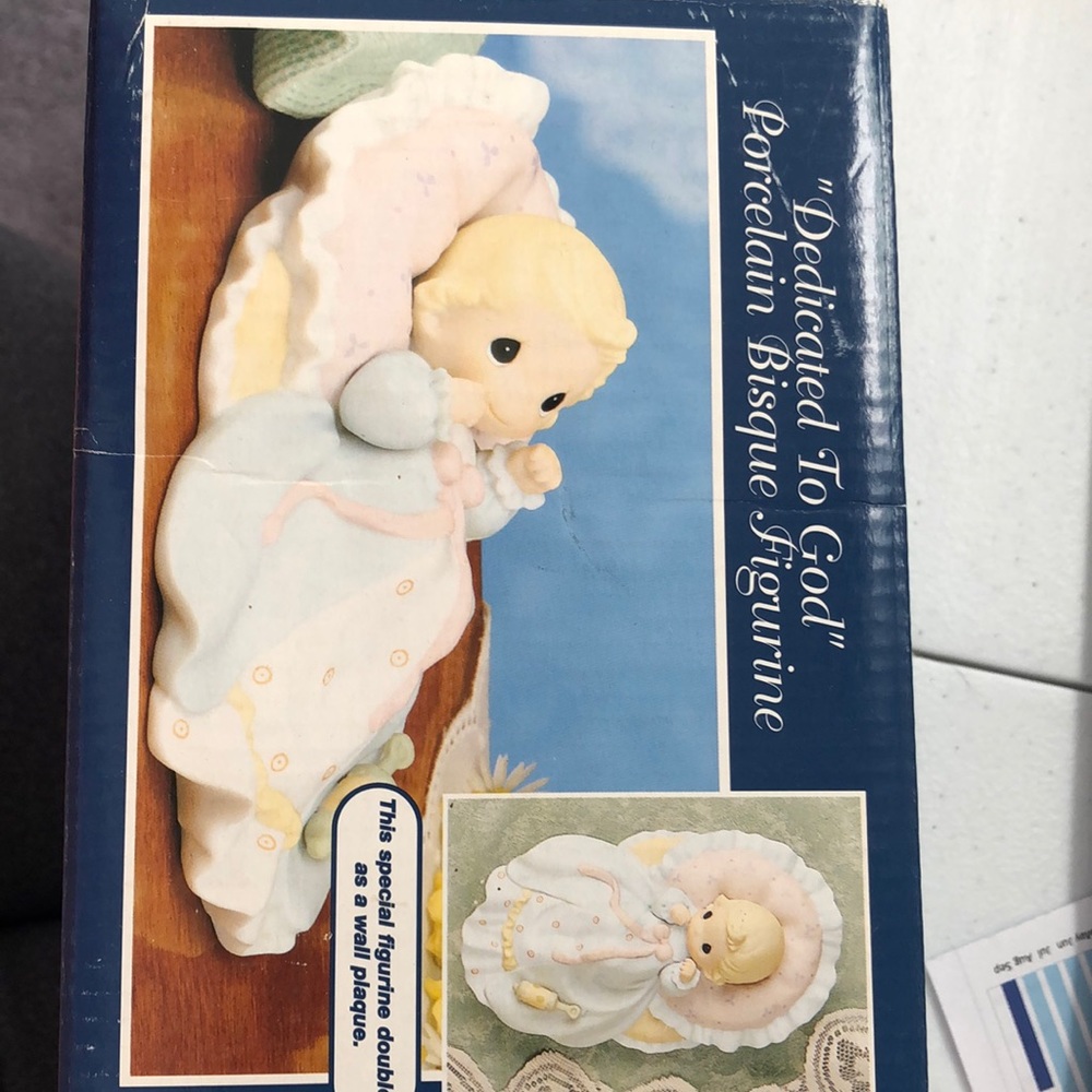 Precious Moments DEDICATED TO GOD   PORCELAIN BISQUE FIGURINE BABY ON A PILLOW